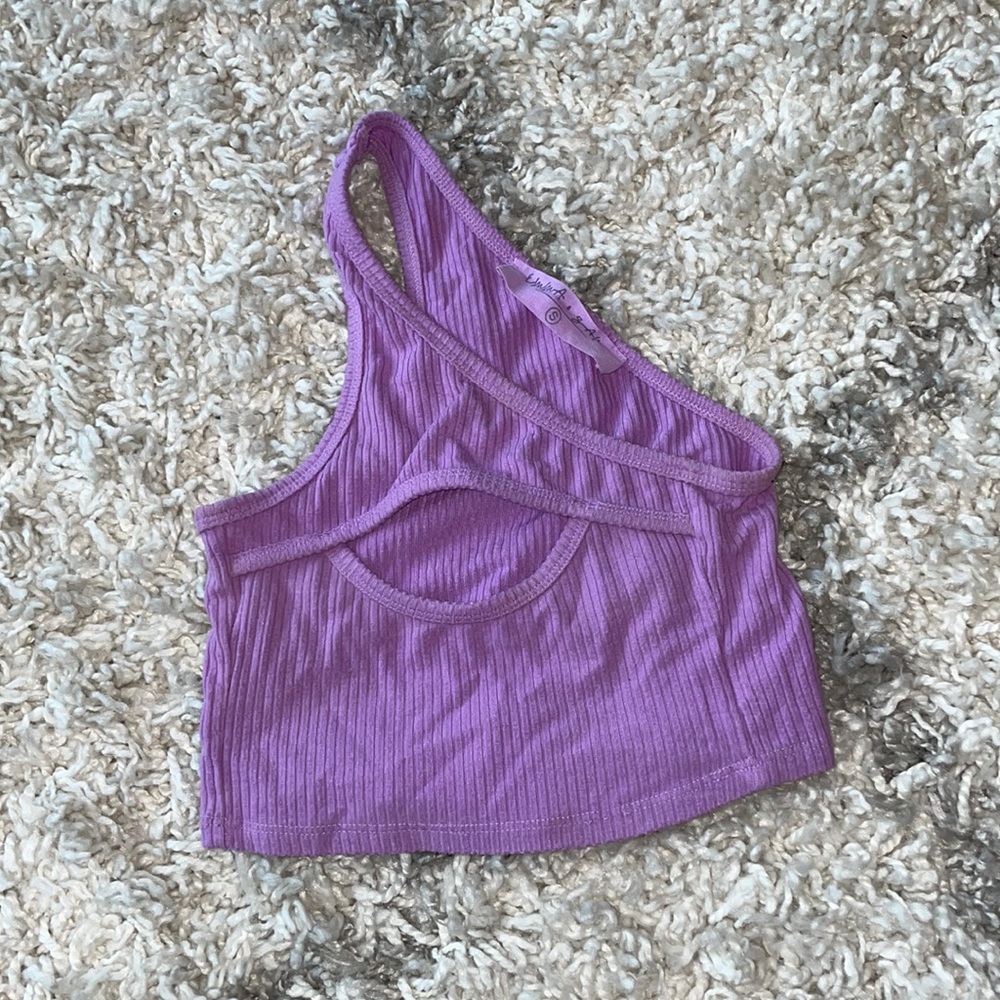 LF Purple One-Shoulder Crop Top